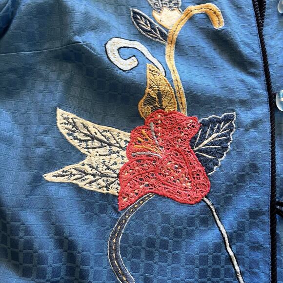 Vintage Indigo Moon women's blue floral embroidered and appliqued art jacket 1X - Picture 5 of 11